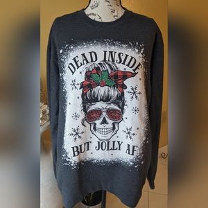 PORT & COMPANY Unisex Skeleton Sweatshirt Dead inside But Jolly AF Size Large